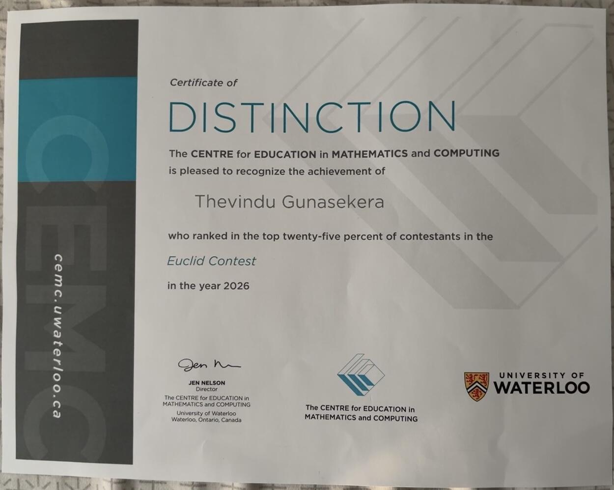 CEMC Certificate of Distinction, Euclid Contest 2026